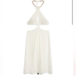 NWT WeWoreWhat Halter Shell Chain Midi Dress Linen White CutOut Beach Pool sz M